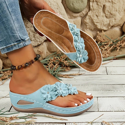 🔥50 % RABATT! 🔥Tångsandaler med kilklack och blommönster för damer