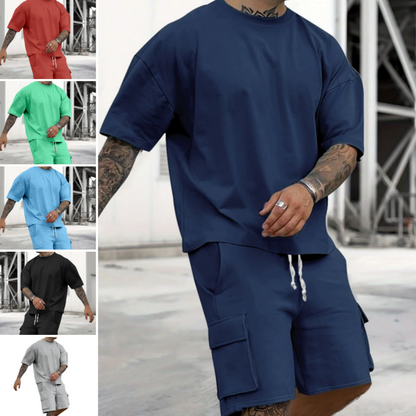 🔥50% RABATT!🔥 Herrarnas Casual Set med Kortärmat T-Shirt och Shorts