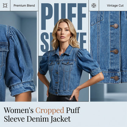 🔥Factory Direct Sales🔥 ✨ Kort jeansjacka för damer med voluminösa ärmar
