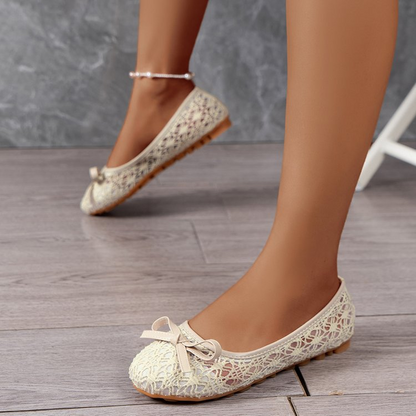 Eleganta ballerinaskor i spets med rosett för kvinnor