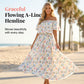 👗 50% RABATT NU! 🌸 Tryckt Off-Shoulder Kortärmad Maxiklänning – Blommönster, Rynkad Liv & Dolda Fickor ✨
