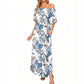 👗 50% RABATT NU! 🌸 Tryckt Off-Shoulder Kortärmad Maxiklänning – Blommönster, Rynkad Liv & Dolda Fickor ✨