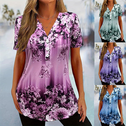 👚 50% RABATT! 🌸 Dam Elegant Blommönstrad Kortärmad Topp – Romantisk Design, Lätt Tyg & Perfekt För En Stilren Sommarlook ☀️