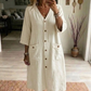 👗 50% RABATT NU! 🌿 Kvinnors Casual V-ringad Midi klänning – Smickrande Halsringning, Praktiska Fickor & Andningsbar ✨
