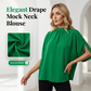 👚 50% RABATT NU! 🕊️ Kvinnors Elegant Mock Neck Topp – Draperad Silhuett, Slits Fladdermusärmar & Andningsbart Tyg – Kontor till Helg ☁️