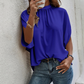 👚 50% RABATT NU! 🕊️ Kvinnors Elegant Mock Neck Topp – Draperad Silhuett, Slits Fladdermusärmar & Andningsbart Tyg – Kontor till Helg ☁️