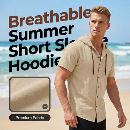👕 50% RABATT! 🔥 Herr Casual Kortärmad Hoodie Skjorta – Mjuk Bomull, Avslappnad Passform & Perfekt För En Ledig Sommardag ☀️