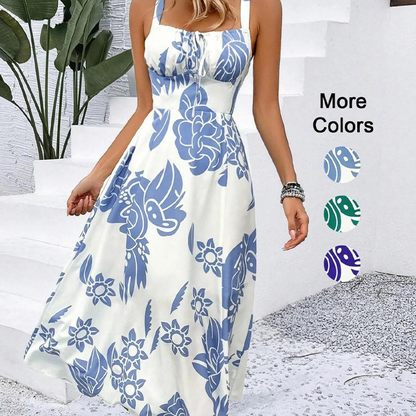 👗50% RABATT NU! 🌺 Floralt Spagettiband Klänning – Smockad Rygg, A-Linje & Lättvikt – Ansträngningslös Sommarstil 🌼