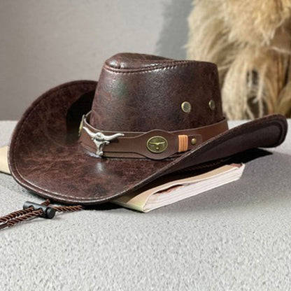 🤠 Vintage-cowboyhatt med bred brätte och rem