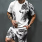 🔥50% RABATT!🔥 Herr set med tryckt T-shirt och shorts