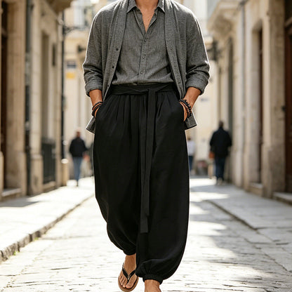👖 50% RABATT NU! 🌿 Herr Casual Harem Byxor med Elastiska Anklar – Avslappnad Passform & Justerbar Midja – Andningsbar Bomullsblandning & Smalnande Silhuett 🧘‍♂️
