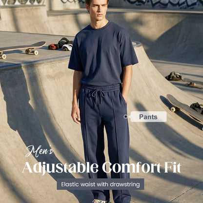 👖 50% RABATT NU! 🌿 Herr Raka Byxor – Elastisk Midja, Dragsko & Stickat – Casual Komfort & Andningsbar ✨