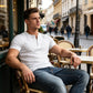 👕 50% RABATT NU! 💪 Herr Lätt Henley T-Shirt – Muskel Passform & Andningsbar – Fuktavledande & Klassisk Stil 🌿