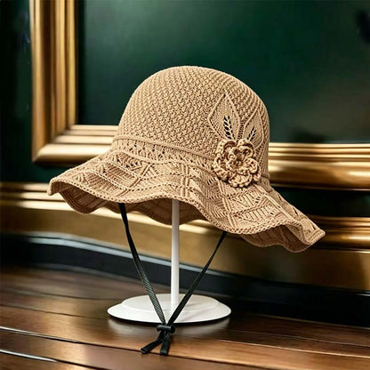 🌸 50% RABATT!🌈Virkat bucket hat med blomdetalj för kvinnor