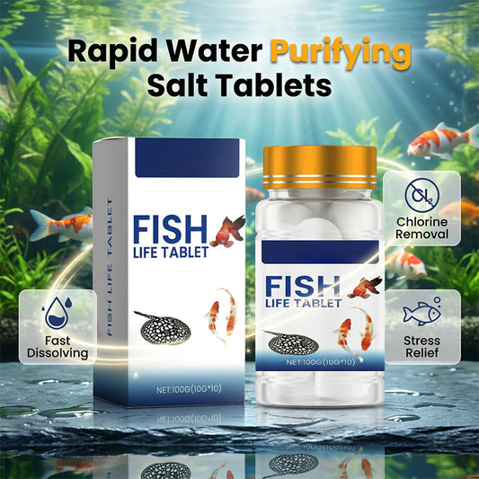 🧼💧 Salttabletter för akvarier – 🐟⚡ rent vatten, mindre stress, friskare fiskar. 3-i-1-effekt: rening + bakteriefrihet + gälskydd. Perfekt för sötvattensakvarier.