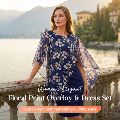 Elegant set med överdel och klänning med blommönster för damer