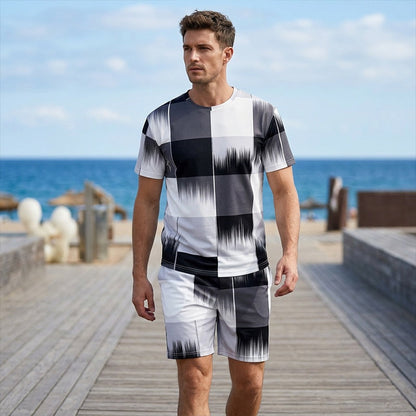 ⏰🔥BEGRÄNSAD TID: 50 % RABATT! 👕🩳 Set med T-shirt och shorts för män med abstrakt tryck – snyggt, bekvämt och perfekt för sommaren ✨☀️