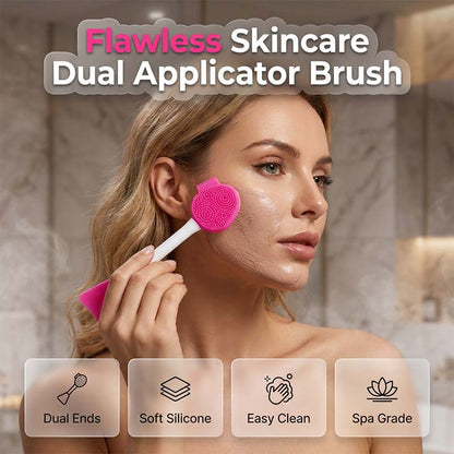 🌹 50% RABATT NU!! 🌹Dubbelsidig Silikon Maskborste – Slät Spatel & Texturerad Borste, Hudvänlig, Lätt att Rengöra 💆‍♀️✨