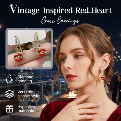 💍 50% RABATT! ✨ Röda hjärta & korsörhängen – Vintageinspirerade, delikata & symboliska – Lätta att bära, perfekta för dagligt bruk eller som en meningsfull present ✝️