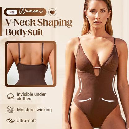 Bodysuit för kvinnor med djup V-ringning och midjeformande effekt