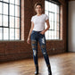 Skinny-jeans för dam med leopardmönster och slitningar