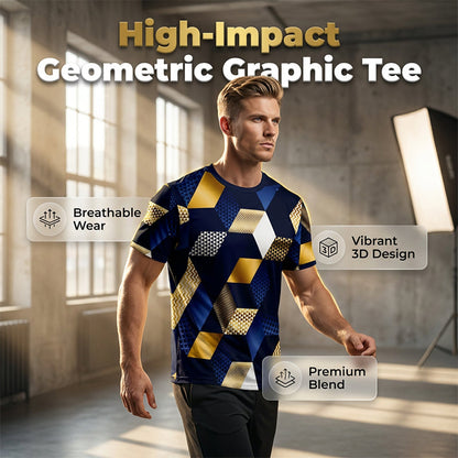 👕 50% RABATT NU! 🔷 Herr 3D Geometriskt Tryckt T-shirt med Rund Halsringning – Mjuk, andningsbar & ifallögonfallande design – perfekt för avslappnade dagar, fester eller streetwear 🎨