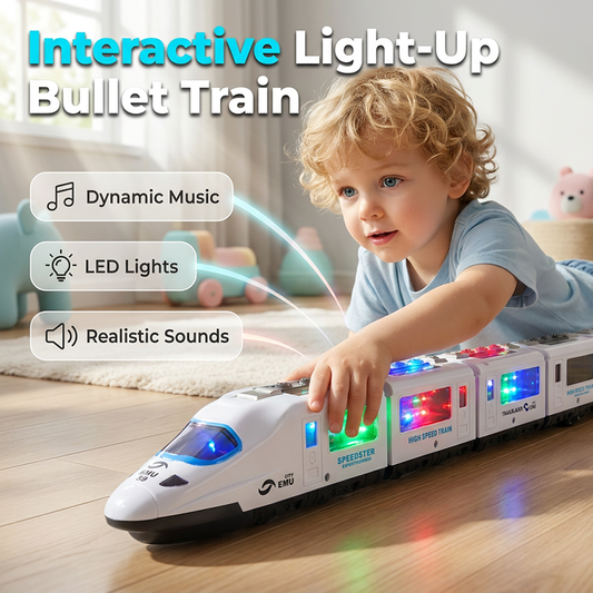 🚂 50% RABATT! 🔥 Elektriskt snabbtåg leksak med ljus & musik – Blinkande lampor & äkta tågljud – Enkel fjärrkontroll, perfekt för barn från 3 år – stimulerar fantasi och motorik 🎶