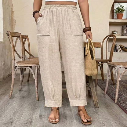 👖 Tidsbegränsat – 50 % RABATT! ✨ Dam enfärgade byxor med ankelmudd – smickrande siluett, resår i midjan & perfekta för både vardag och jobb 💃