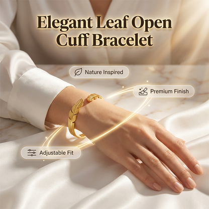 ✨ 50% RABATT NU! 🍃 Pläterat löv öppet manschettarmband – Justerbart rostfritt stål, 18K guld/silver – Naturinspirerat, perfekt för daglig elegans eller present 💛