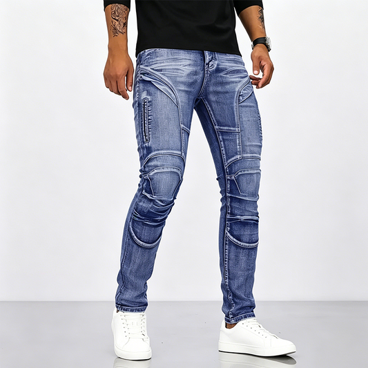 🏍️ TIDSBEGRÄNSAD 50% RABATT! ✨ Herr Motorcykeljeans – Rivtåliga, Sträckt Denim, Förkrökt 🛡️