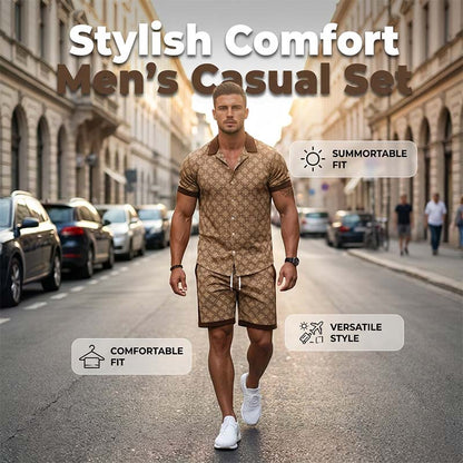 ☀️👕 Men's Printed 2-Piece Summer Set – Slim Fit Casual Top & Shorts Outfit