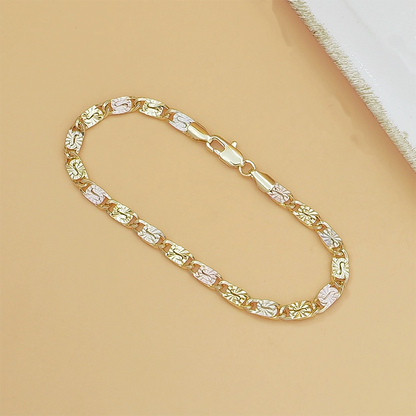 💎 50% RABATT NU! 👑Unisex Tri-Color Länkarmband – Guld/Rosé/Silver, Facetterad Snitt & Lobsterlås – Klassisk Länk, Modern Glans 💛