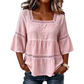 👚 50% RABATT NU! 🌼 Fyrkantig Hals Boho-blus – Virkad Spets, Klockärmar & Lagrad Flöde – Luftig & Elegant 🌿
