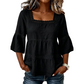 👚 50% RABATT NU! 🌼 Fyrkantig Hals Boho-blus – Virkad Spets, Klockärmar & Lagrad Flöde – Luftig & Elegant 🌿