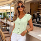 👚 50% RABATT NU! 🌸 Damernas Sommar V-ringad Broderad Top – Jacquardtyg & Ruffelärmar – Andningsbar Elegans ☀️