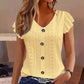 👚 50% RABATT NU! 🌸 Damernas Sommar V-ringad Broderad Top – Jacquardtyg & Ruffelärmar – Andningsbar Elegans ☀️