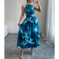 👗50% RABATT NU!🎀Dam Halterneck Ärmäslös Blommig Maxiklänning