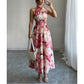 👗50% RABATT NU!🎀Dam Halterneck Ärmäslös Blommig Maxiklänning