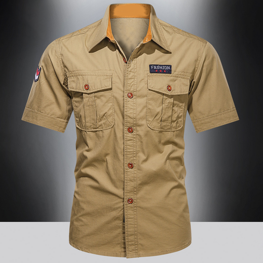👔 TIDSBEGRÄNSAD 50% RABATT! 💥 Herr Klassisk Passform Kortärmad Casual Skjorta – Hållbart Tyg, Cargofickor, Tidlös ✨