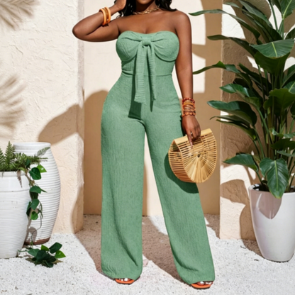 👗 50 % RABATT UNDER BEGRÄNSAD TID! 💥 Strapless jumpsuit för dam med hög midja och vida ben – bustier-överdel, rosettdetalj, strukturerad ✨