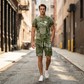 Herr Casual Fejk – T-shirt och shorts i denimtryck – set