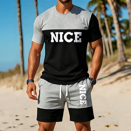 ⏳Begränsad tid – 55% RABATT⏰Herr Färgblock T-shirt och Shorts Set