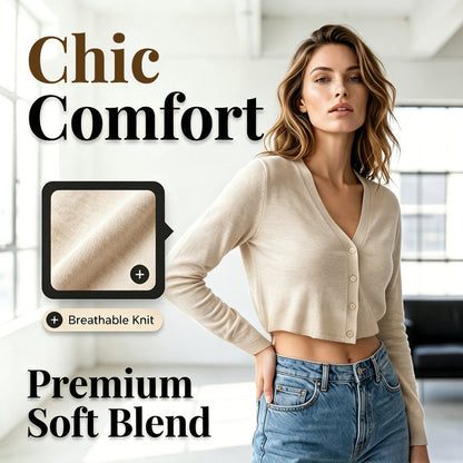 👚 50% RABATT NU! ☁️ Women's Cropped Cardigan – Lätt & Mjuk – Perfekt för Lager-på-lager – Tidlös Elegans ✨