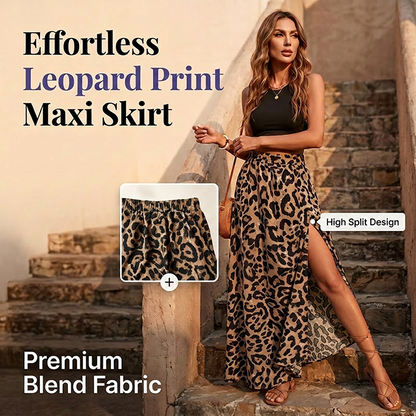 🌸 50% RABATT NU! 🌸 Damkjol med Leopardmönster och Hög Slits – Maxikjol