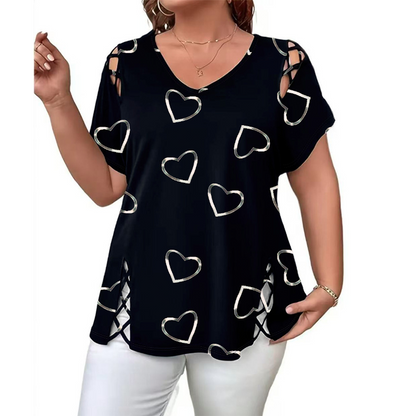 ❤️ 50 % RABATT NU! 👚 Mångsidig sommartopp med hjärtmönster och sidosnörning – V-ringning, mjukt tyg & perfekt för sommaren ☀️