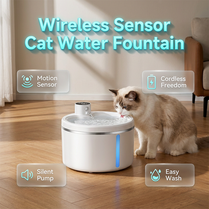 🐱 50% RABATT NU! Trådlös automatisk vattenfontän för katter – smart rörelsesensor, IPX7 vattentät & tyst drift – perfekt för katter som älskar rinnande vatten 💧✨