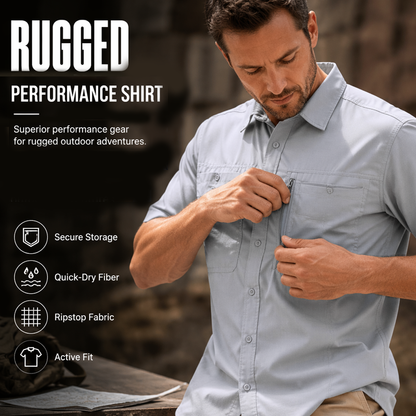 🏔️ 50 % RABATT! 👕 Kortärmad vandringsskjorta för män – Ripstop-tyg med hög densitet – Riv- och skrynkelfri för friluftsliv
