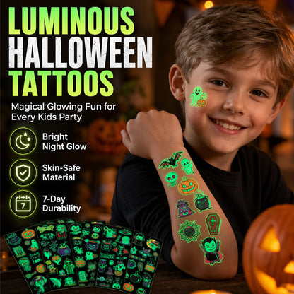 Lysande Halloween Tillfälliga Tatueringar för Barn – Vattentäta Glödande Klistermärken