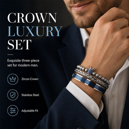 👑 50 % RABATT! 💎 3-delat armbandsset för män med kronmotiv – Lyxig look, slitstarkt och mångsidigt – Perfekt för både vardagsbruk och festliga tillfällen ✨