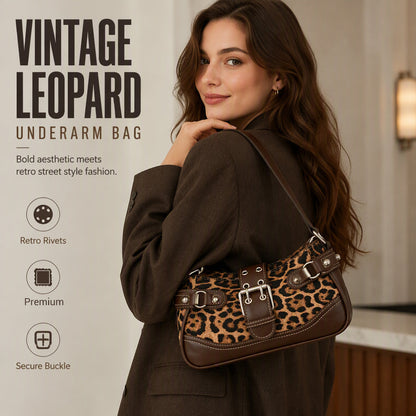 🐆 BEGRÄNSAD TID 50% RABATT! 🤎 Retro Leopardmönstrad Axelväska för Kvinnor – Vintage Crossbody-handväska med Nitaldetaljer ✨